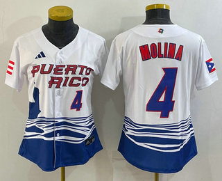 Women%27s Puerto Rico Baseball #4 Yadier Molina Number 2023 Red World Classic Stitched Jerseys